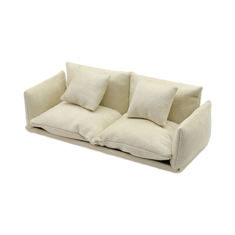 

Q0KB Miniature Living Room Sofa Couch Model Detailed Wooden Doll Furniture 1/12 Scale Model For Collector