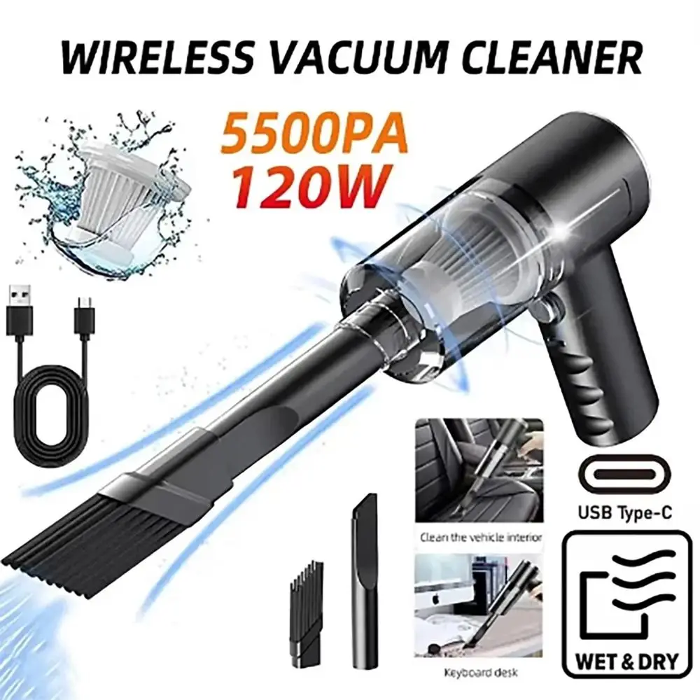 Durable Portable Wireless Car Vacuum Cleaner Dual Use Strong Suction Dust Remover 120W High Power Handheld Auto Vacuum Home Use