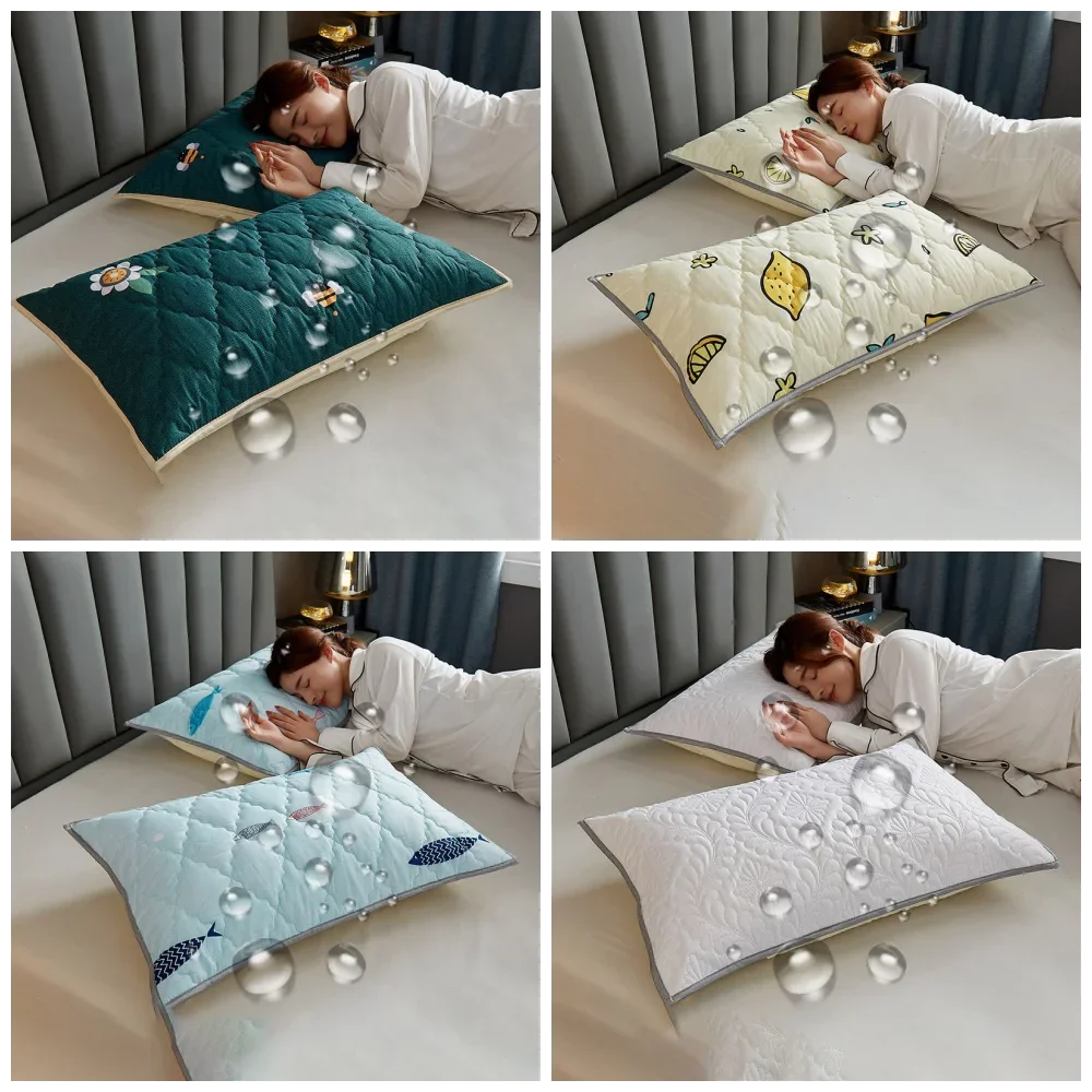 

Northern Europe double-deck Pillowcase Waterproof Anti-Mite Anti-Bacterial Quilted Cotton Pillow Case Bedroom Home Decoration