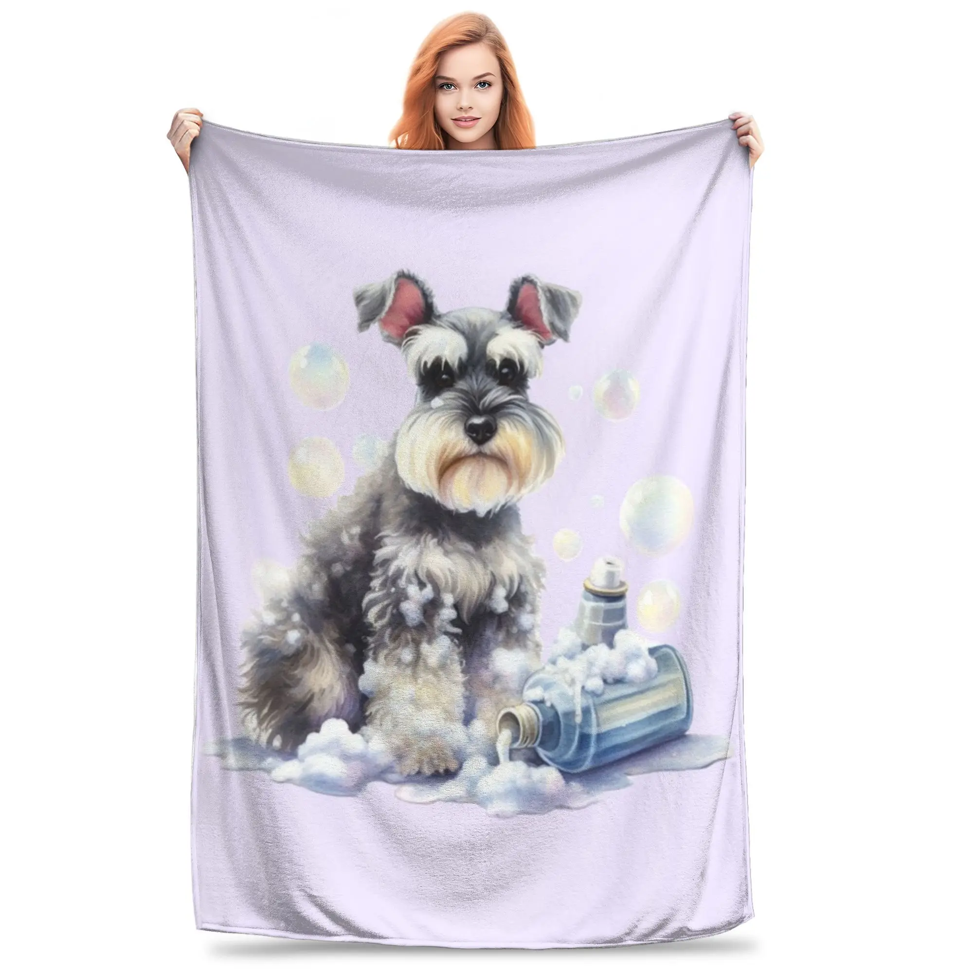Miniature Schnauzer Bath With Bubbles Blankets Soft Warm Flannel Throw Blanket Bedspread for Bed Living room Picnic Travel Home