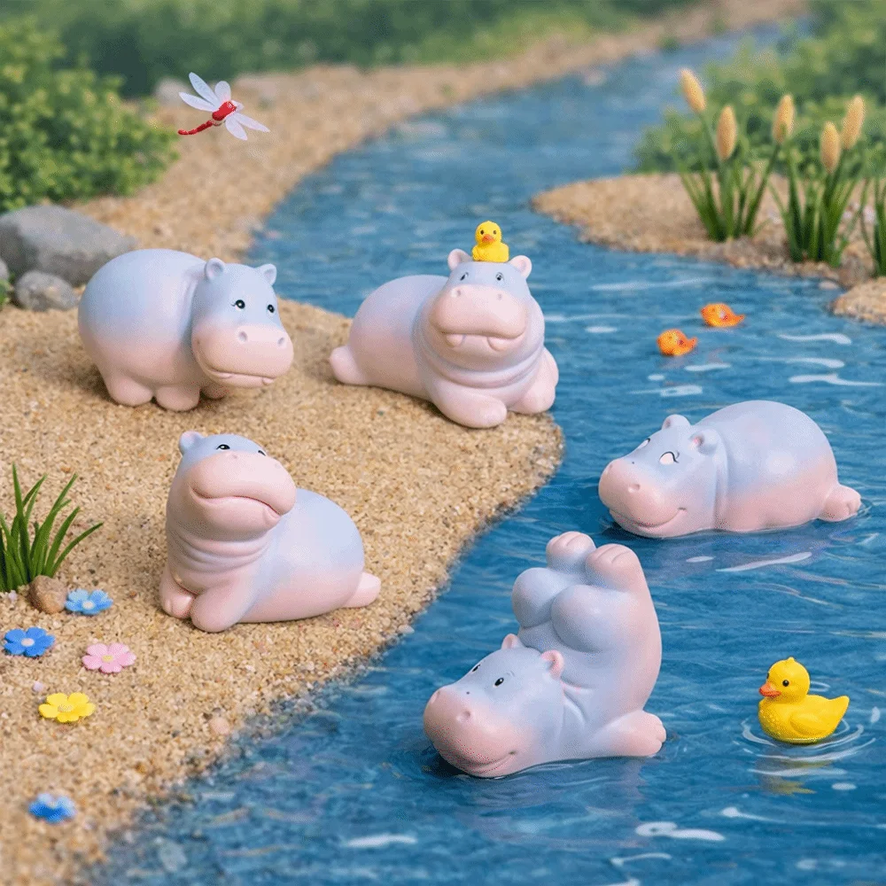 Q-like pear-shaped design Resin Hippo Statue Cartoon Style Miniature Figure Baby hippopotamus figurine 6 options available