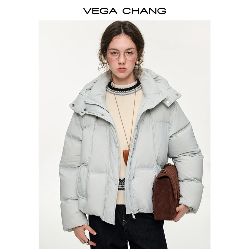 

Vega Chang New Winter Style Women's Detachable Hooded Stand Collar 90% White Duck down Jacket
