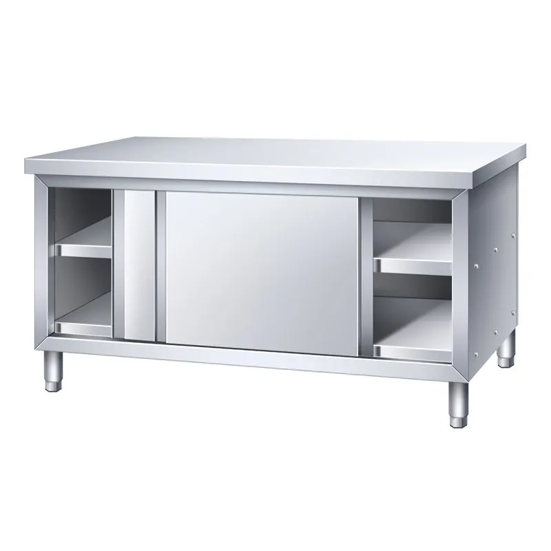 304 Kitchen Countertop Stainless Steel Worktop with Sliding Door Choscopy Storage Cinet Vege Cutter Commercial