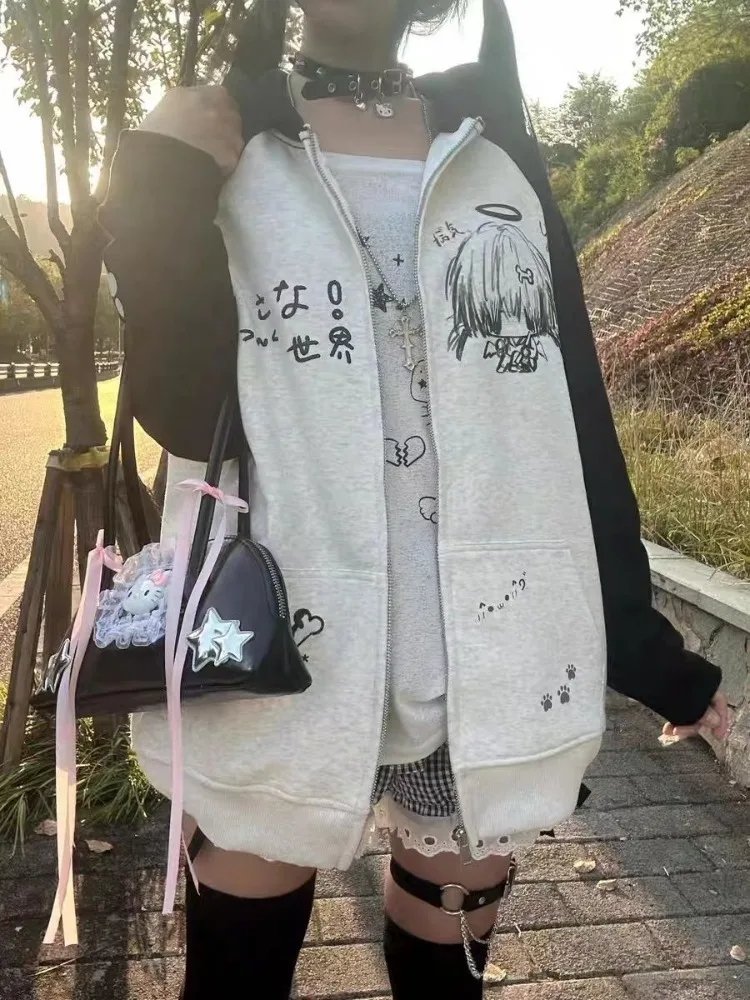 

Harajuku Sweet Cool Sweatshirts Spring Autumn New Hoodie Cardigan Coat Women Y2k Loose Long Sleeve Zipper Tops Mujer