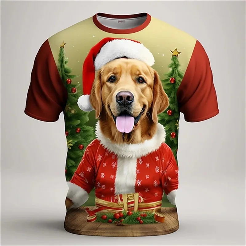 3D Print Christmas Animal Dog Graphic Tshirts For Men Short Sleeve Oversized Tee Shirts Tops Mens Round Neck Sports T Shirt