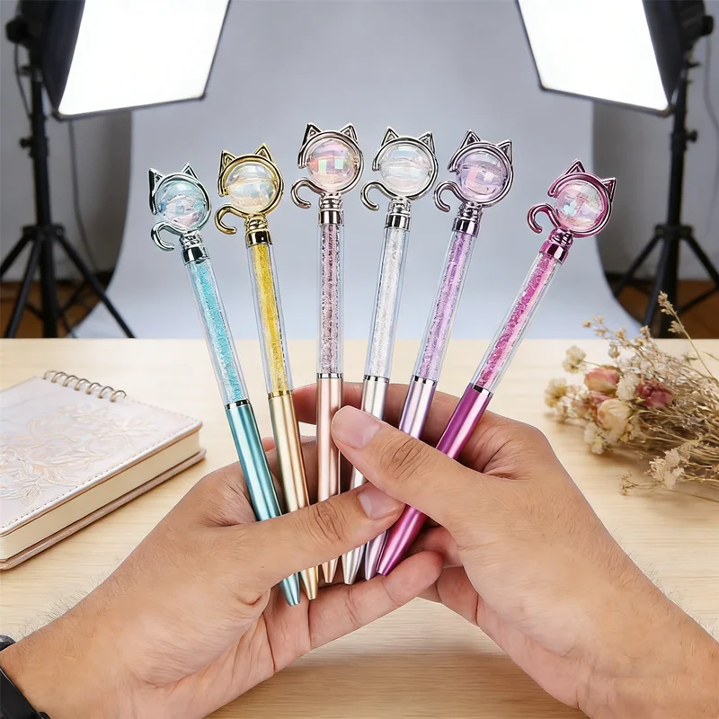 

Набор из 2 ручек в форме кошки со стразами, канцелярские товары для школы и офиса, подарочный набор