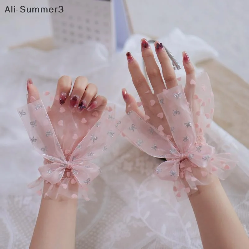 1 Pair Nail Art Tulle Photo Bow Glove Fake Pleated Cuff Manicure Photography Props Nail Tips Display Sleeve Fashion Accessories