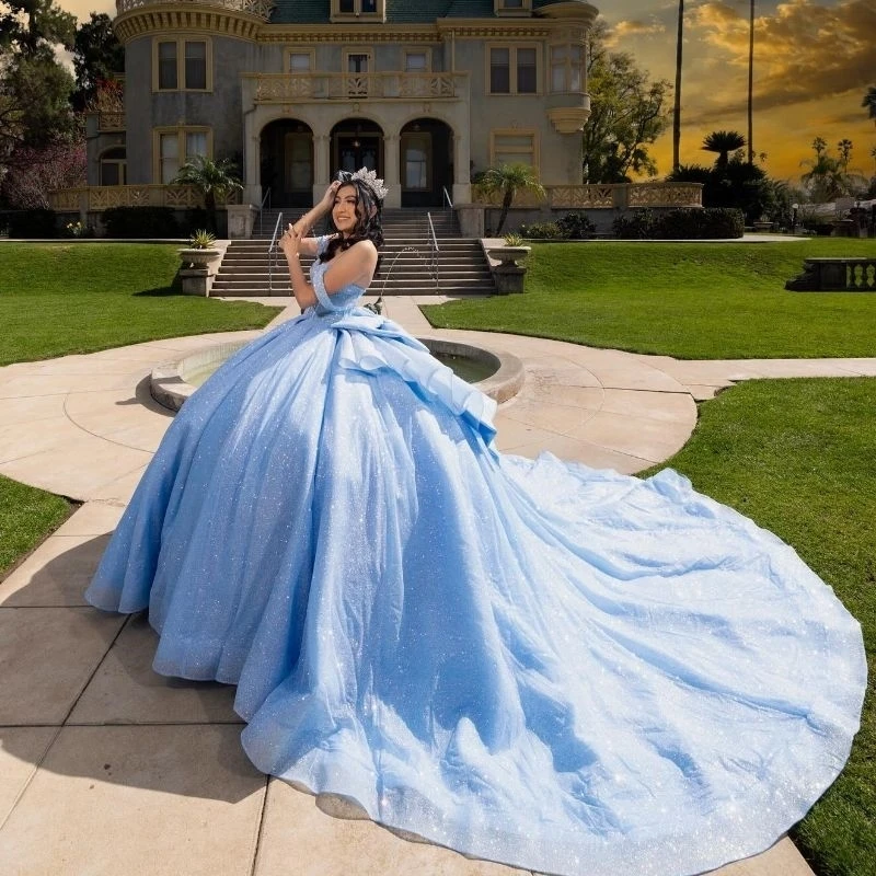 

Бальное платье Quinceanera, длинное платье со шлейфом и рюшами, платье принцессы из бисера, Vestidos De 15 Anos, милое платье для дня рождения 16 лет
