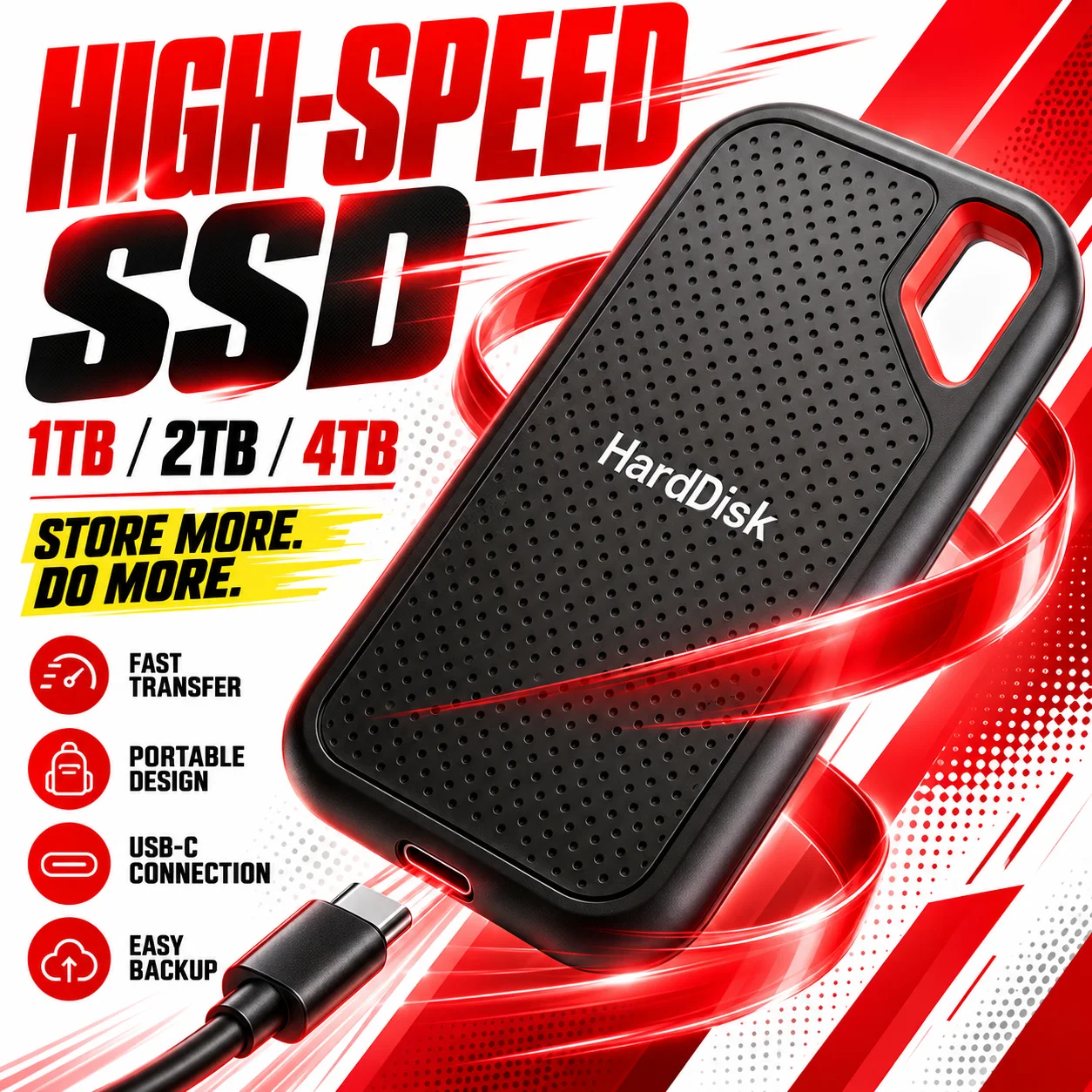 Fast Portable External SSD, 1TB 16TB Large Space Storage External Hard Disk for PC Laptop&Media Player