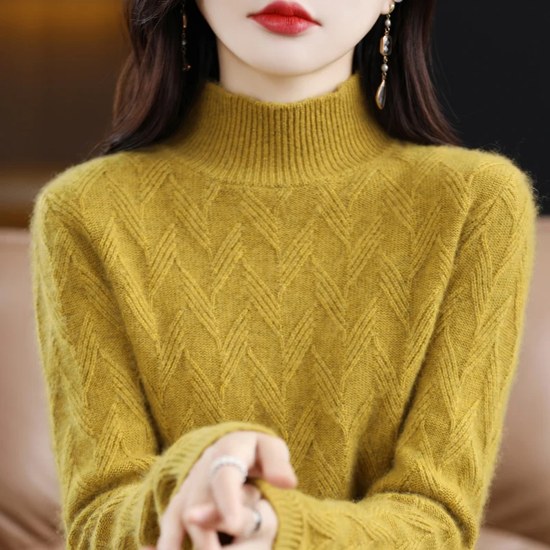 

Cashmere Sweater Women's Knitted Sweaters 100%Wool Turtleneck Long Sleeve Pullover Autumn Winter Clothe Vintage Jumpers Knitwear