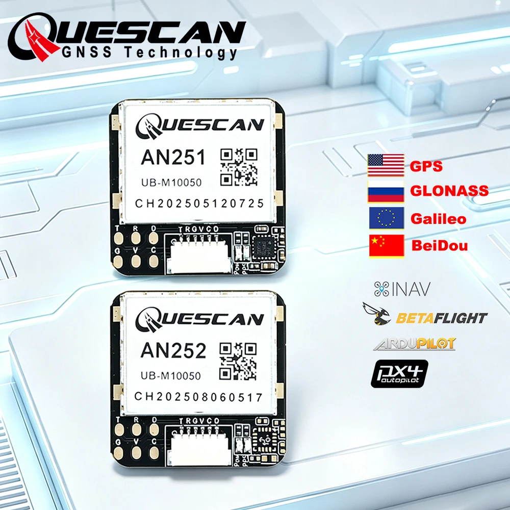 QUESCAN AN251 AN252 M10 GPS GNSS Module with Compass QMC5883L for INAV Betaflight Ardupilot PX4 GPS Galileo GLONASS BeiDou QZSS
