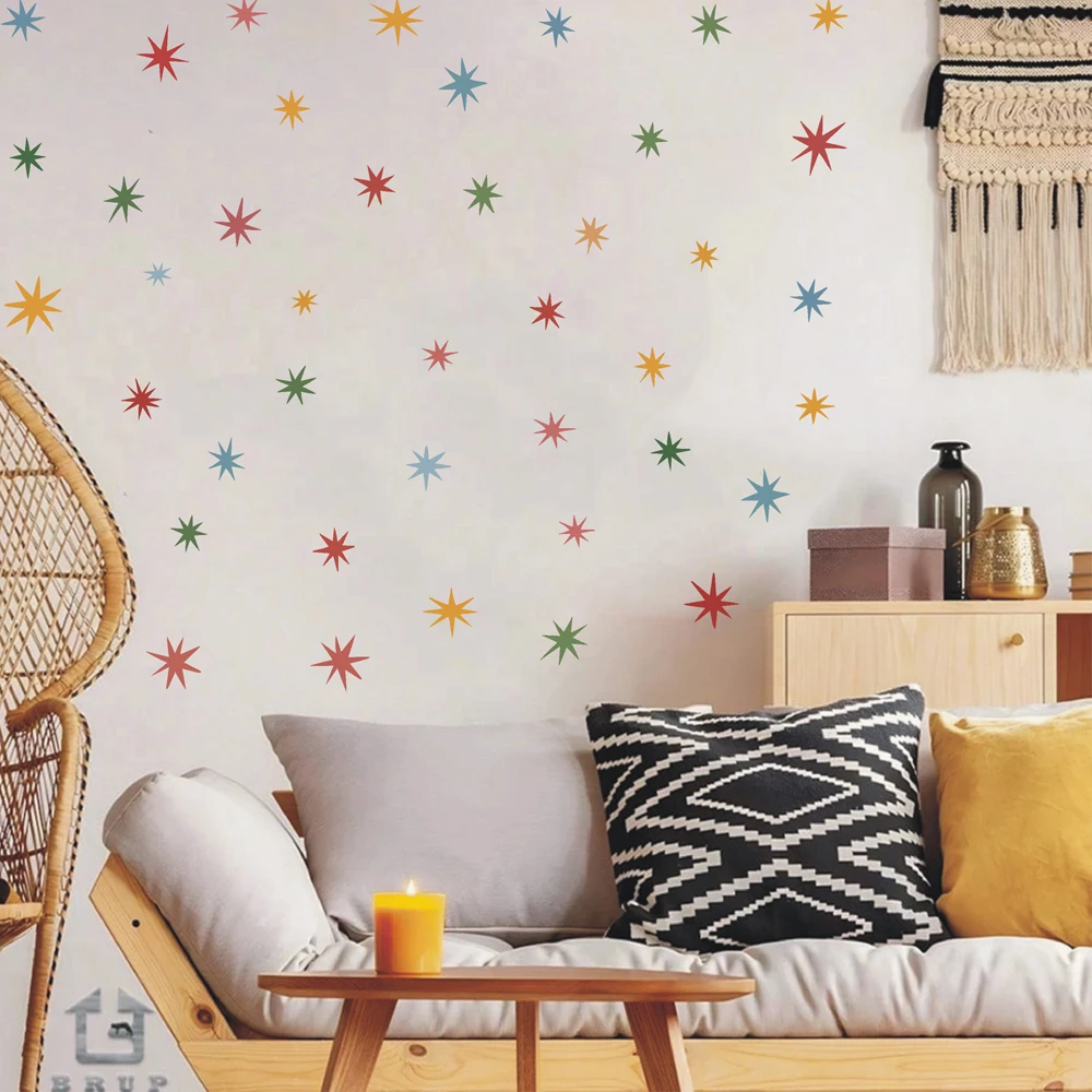 Unregelmäßige Regenbogen-Stern-Wandaufkleber Abstrakte Geometrische Zirkus-Diamant-Harlekin-Stoff-Wandaufkleber für Badezimmer, Schlafzimmer, Spielzimmer – Detail 7