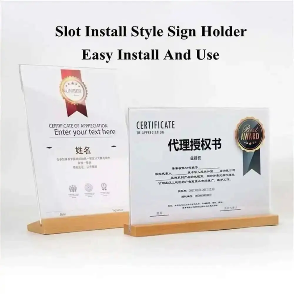 

4PC A6 Table Tent Wood Acrylic Menu Paper Sign Holder Price Ticket Holder Poster Picture Photo Frame For Christmas Advertising