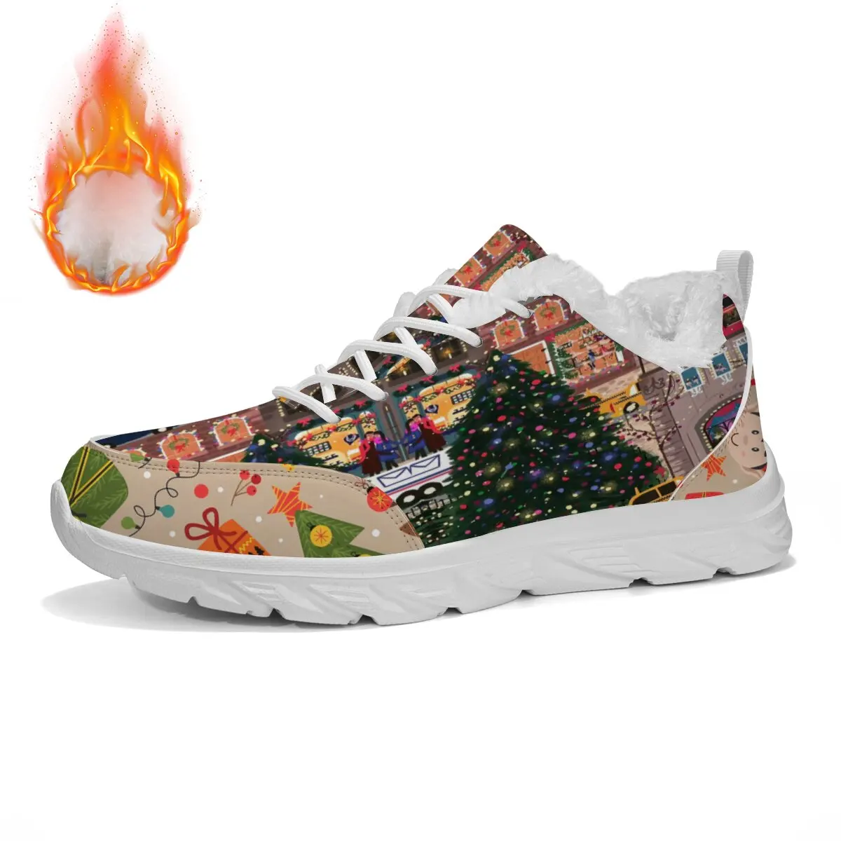 

Casual Sneakers Running Shoes Christmas Cartoon Town Tree Gift Furry Lined Sneakers Lightweight Shoes Zapatillas De Deporte