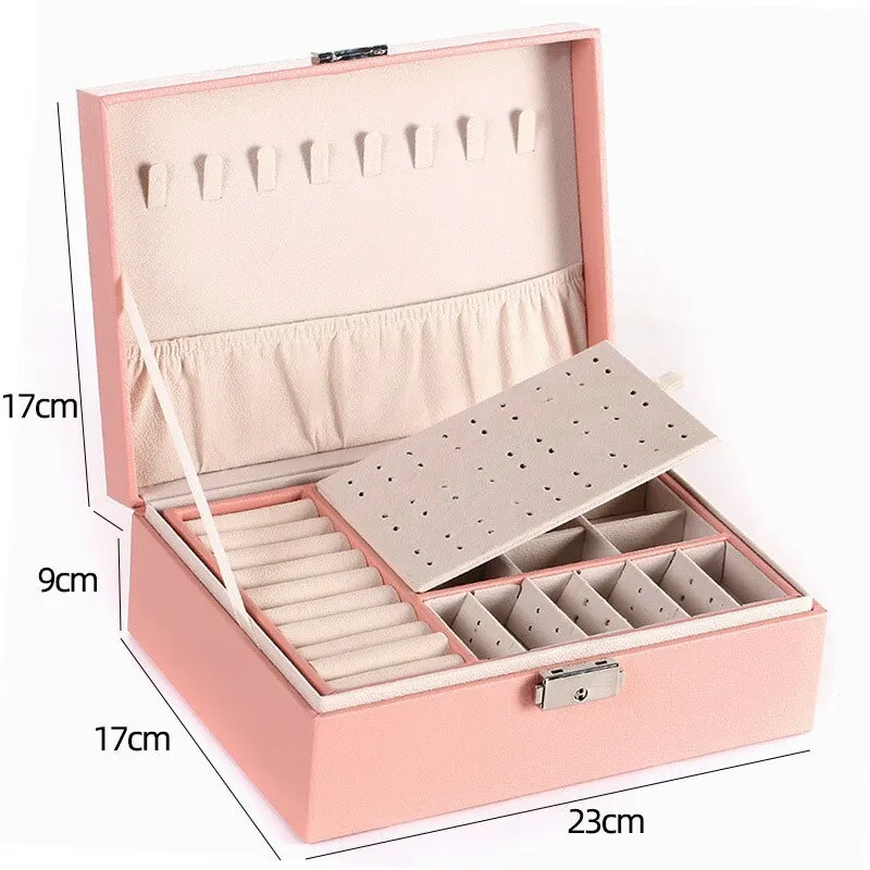 Double Layer Leather Jewelry Box for Men and Women