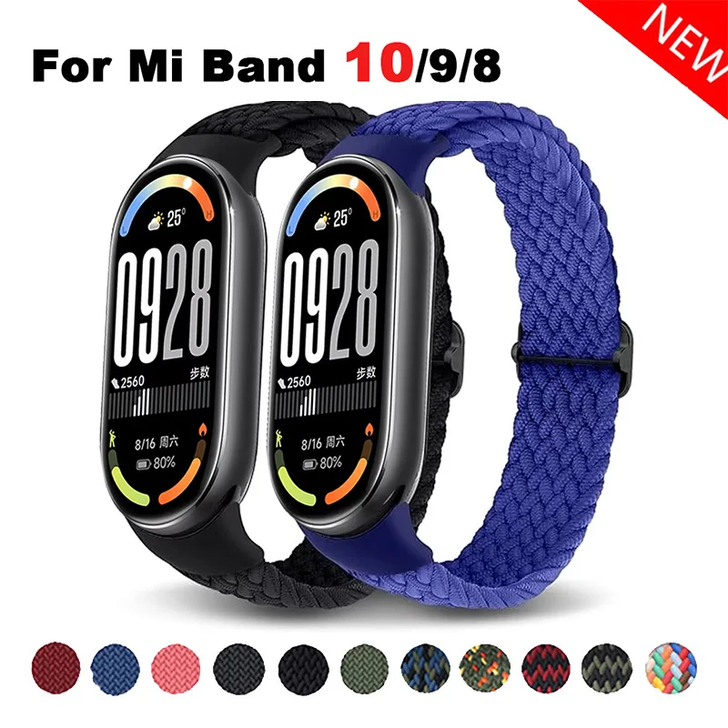 Geflochtenes Armband für Xiaomi Mi Band 10 9 8, elastische Solo-Loop, verstellbare Uhrenarmbänder, Ersatz-Correa-Armband für Miband 10/9/8 NFC