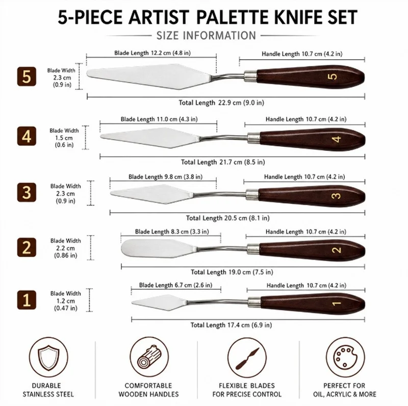 5 Stainless Steel Palette Knife Set Artist Painting Spatulas Oil Acrylic Art