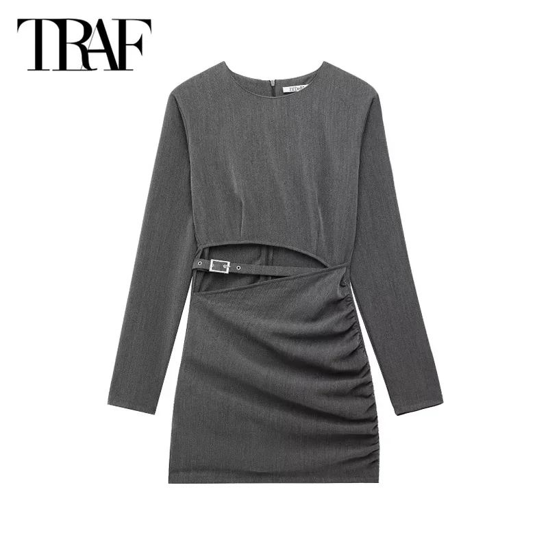 TRAF damesjurken uitgesneden korte jurken lente lange mouwen slim fit mini-jurken mode casual elegante feestjurk vestidos