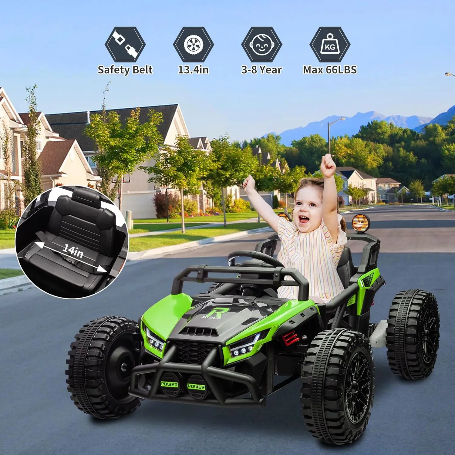 24V Kids Ride-On UTV Car Battery Powered 2 Seater Electric Vehicle with Remote Control 4-Wheel 2x200W Motors, LED Lights Music