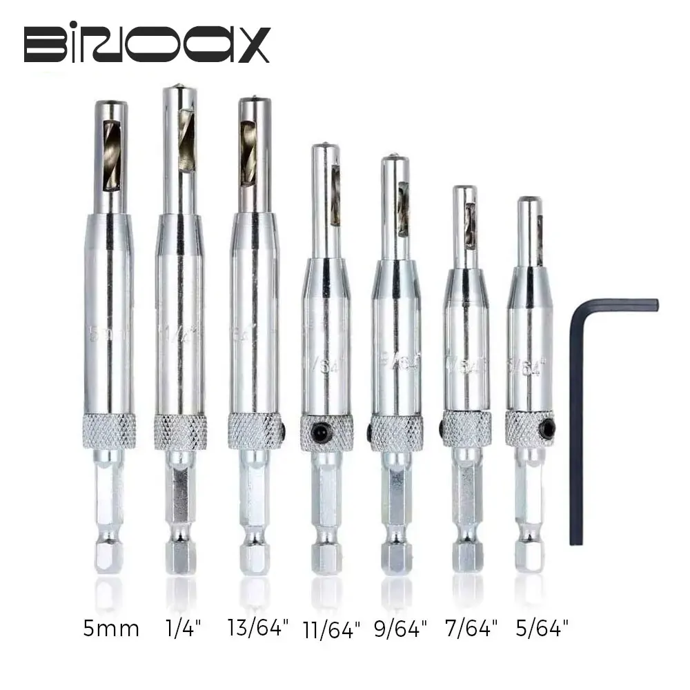 Binoax 3/4/7 Pcs Self Centering Hinge Drill Bit Set Spring Loaded