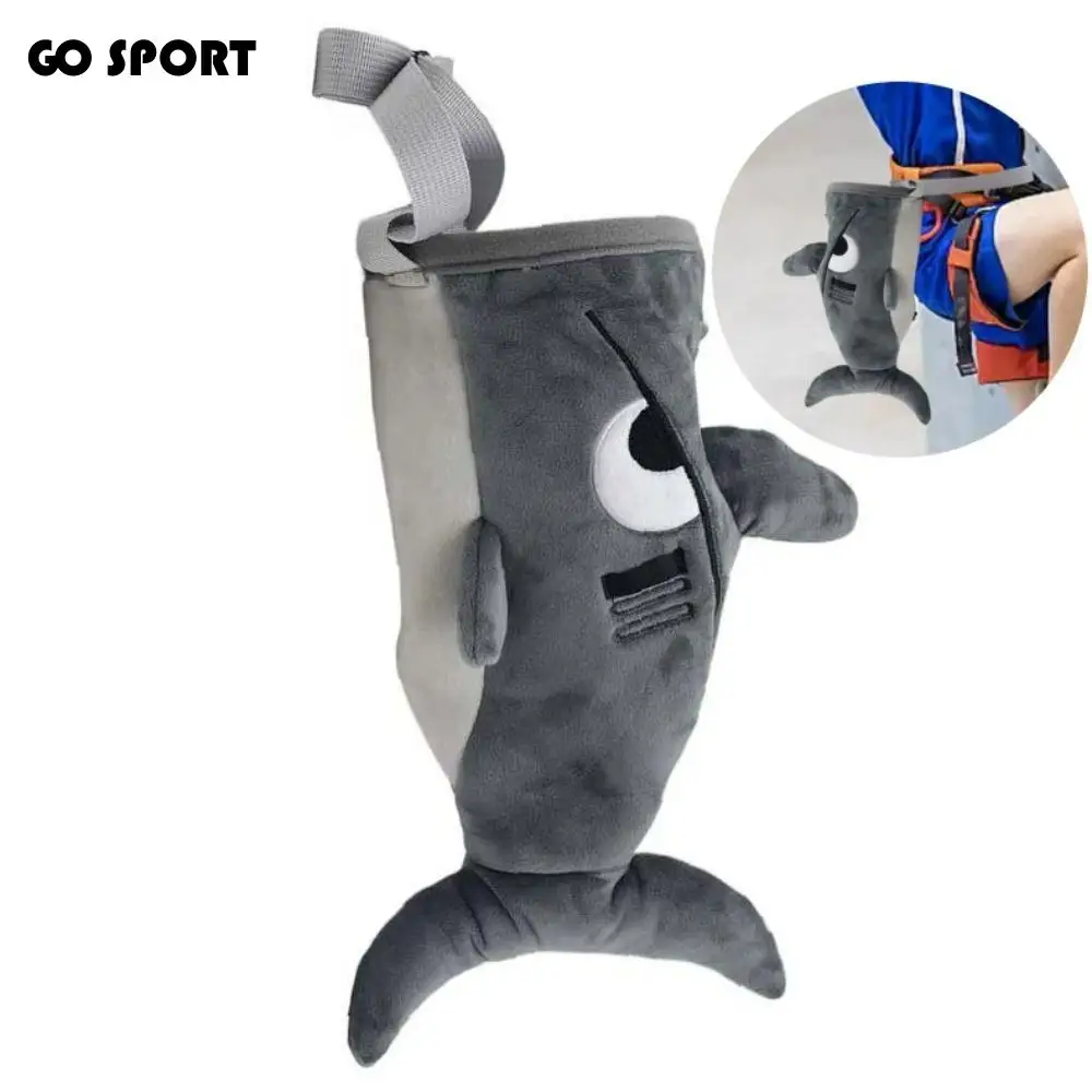 flannel-shark-chalk-bag-stuffed-animal-adjustable-rock-climbing-bag-gray-rock-climbers-magnesium-powder-bag-teenagers
