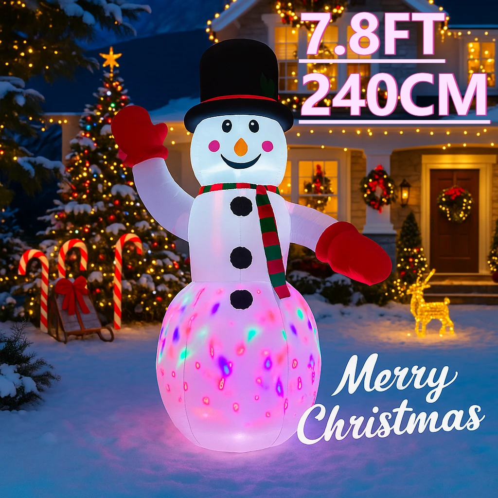 7,8 футов светодиодный надувной рождественский декор для двора, снеговик, Рождество, уличное украшение для дома, рождественские праздничные игрушки, подарочные принадлежности, декор для двора