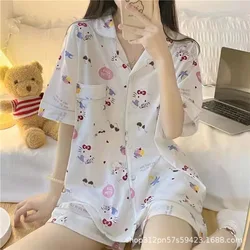 2024 verano nuevo pijama de Hello Kitty cárdigan de mujer pantalones cortos de manga corta cinnamonll de dibujos animados servicio a domicilio al por mayor