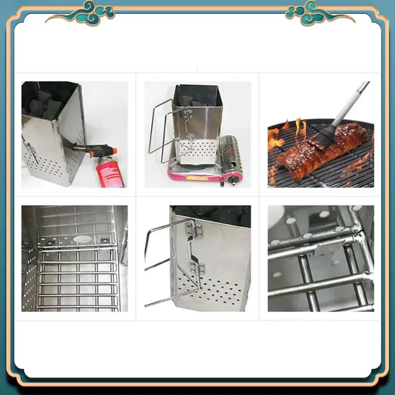 Latest Portable Charcoal Starter, Stainless Steel BBQ Grill, Outdoor Folding Carbon Stove, Fire Heating Grill