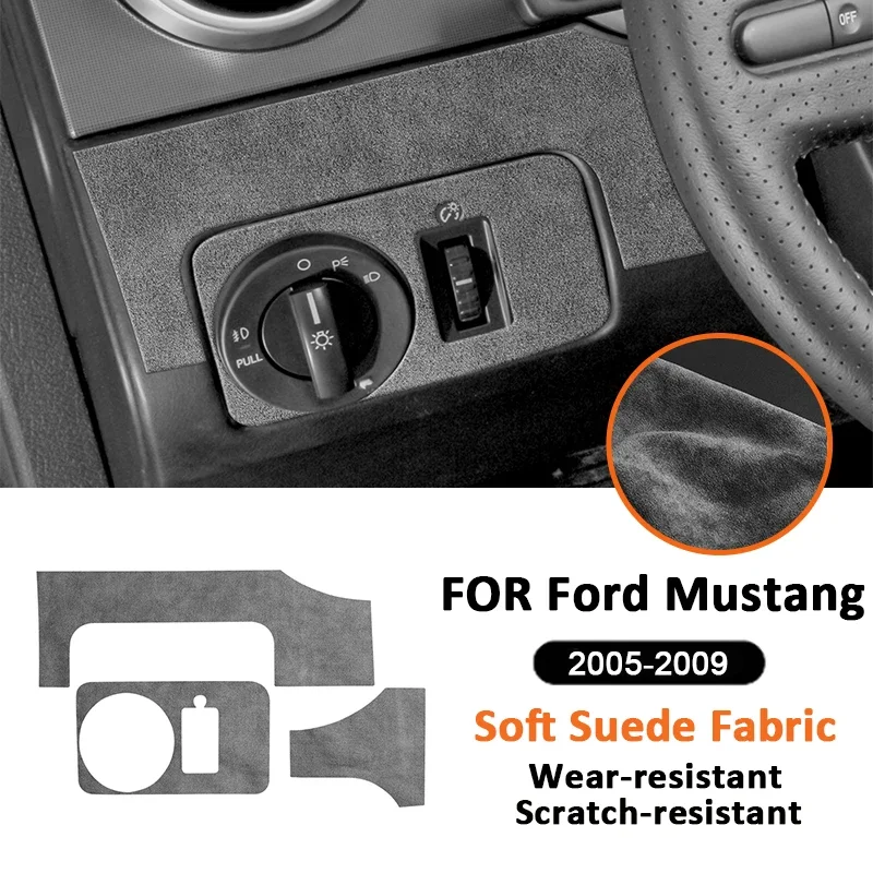 

For Ford Mustang 2005-2009 Soft hair Fabic car headlight control panel adjustment switch decorative frame interior sticker