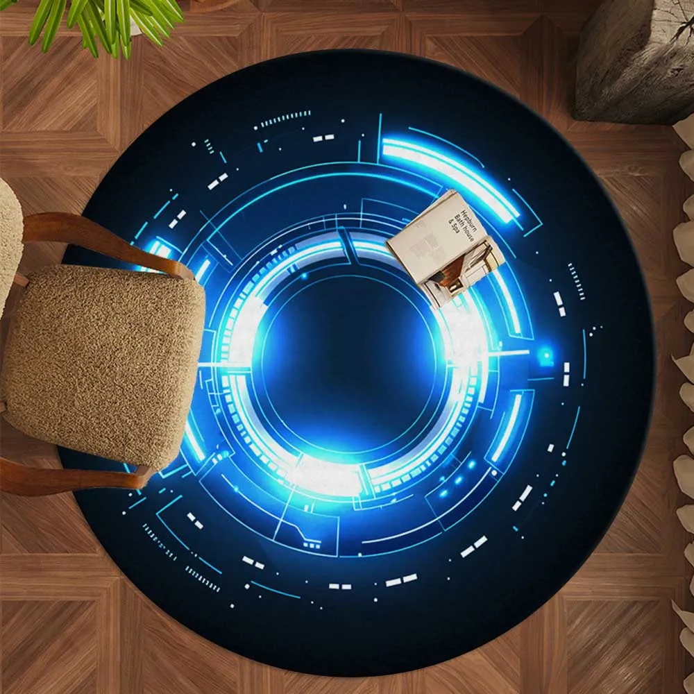 Luxurious Round Futuristic Neon Sci-Fi Tech Glow Circuit Board Area Rug Mat Polyester Indoor Living Room Decor Modern Home Accen