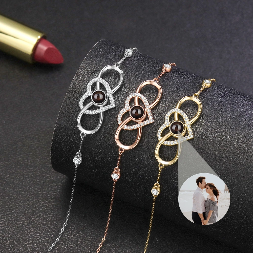 

Ювелирные изделия на заказ, проекционный фото-браслет для женщин и мужчин, браслет с подвеской в виде сердца, семейная пара, персонализированный подарок на день рождения 925