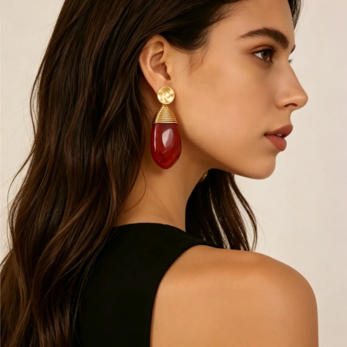 smudged resin winding handmade red geometric earrings women's retro light luxury high-end temperament earrings