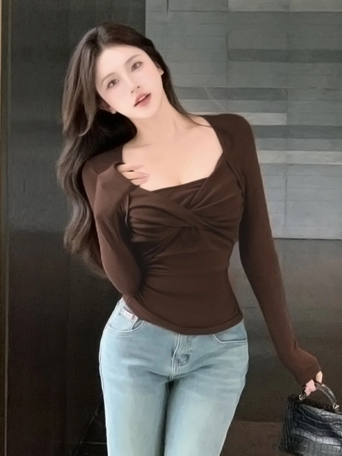 

Long Twisted Pleated irt Heart Collar Knot Folded Women's Top plus Size Casual Wear Winter 206 Svel Color