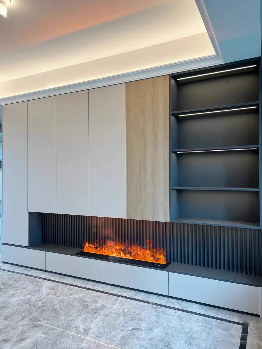 Armário de tv de luxo com lareira interior eco amigável inteligente 3d lareira elétrica montada na parede 60 polegadas casa lareira de água a vapor