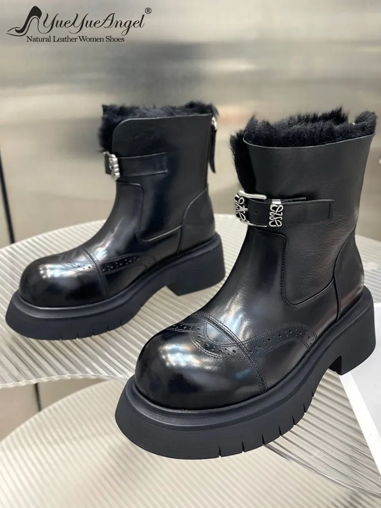 

Модные женские рыцарские сапоги из коровьей кожи, туфли с круглым носком, удобные ботильоны, увеличивающие рост, дизайнерская женская обувь