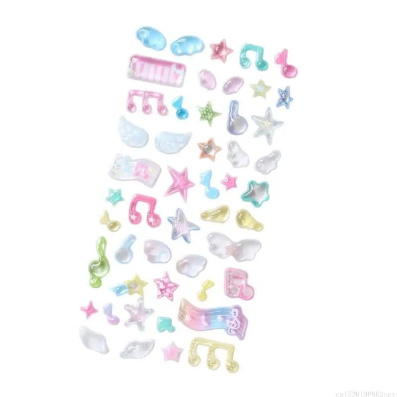 D5BB Colorful 3D Raised Design Sticker Adhesive Ornament Featuring Nature And Music Symbols For Creative Decorations