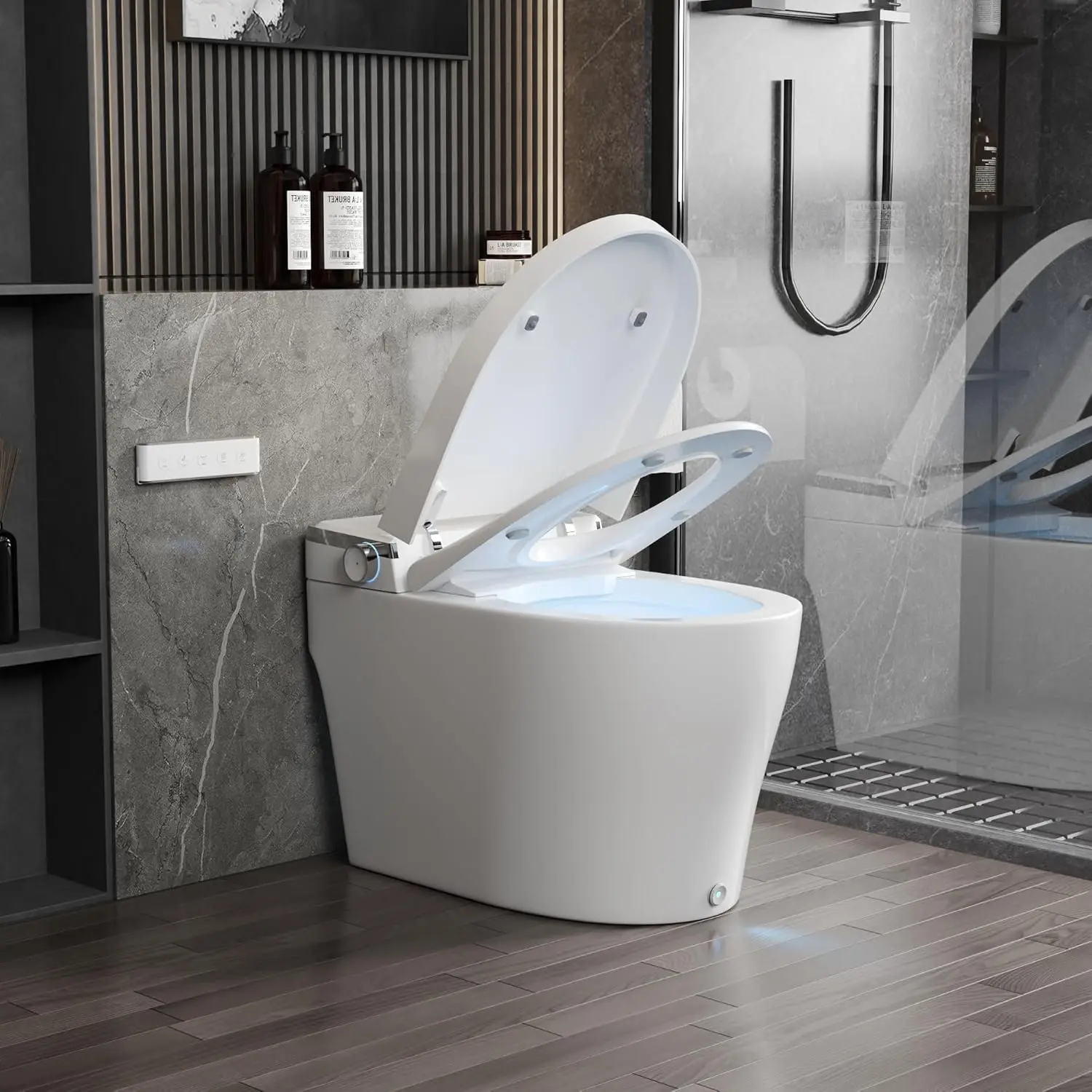 Smart Bidet Toilet, One Piece Toilet Quiet-Closed Heated Seat Sensor, Auto Close/Open, Foot Kick & Blackout Flush, Warm Wash