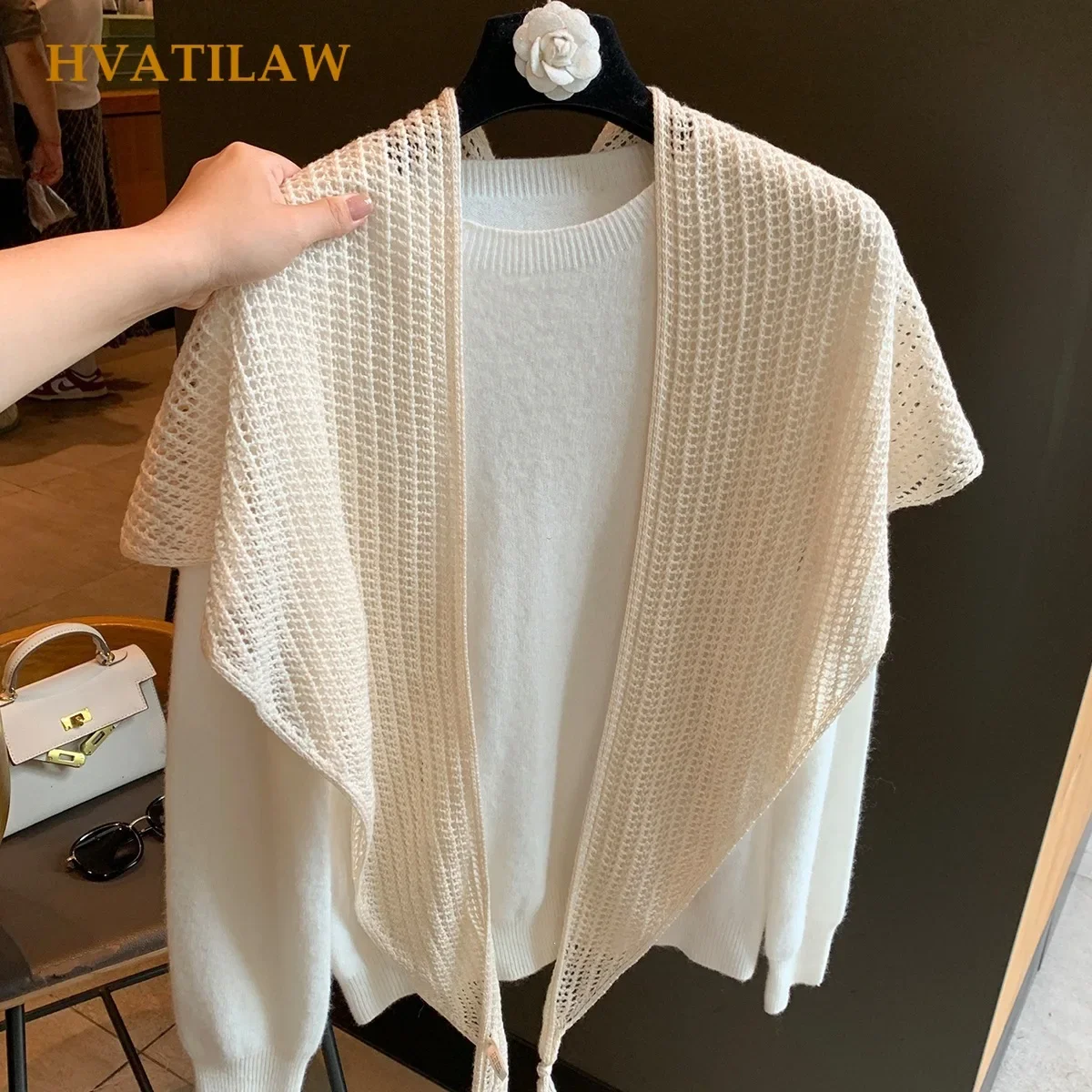 2026 Solid Knitted Wool Triangular Scarf for Spring Autumn High-end Shawl for Women Business Wear Pashmina Long Shawl Wrap Stole