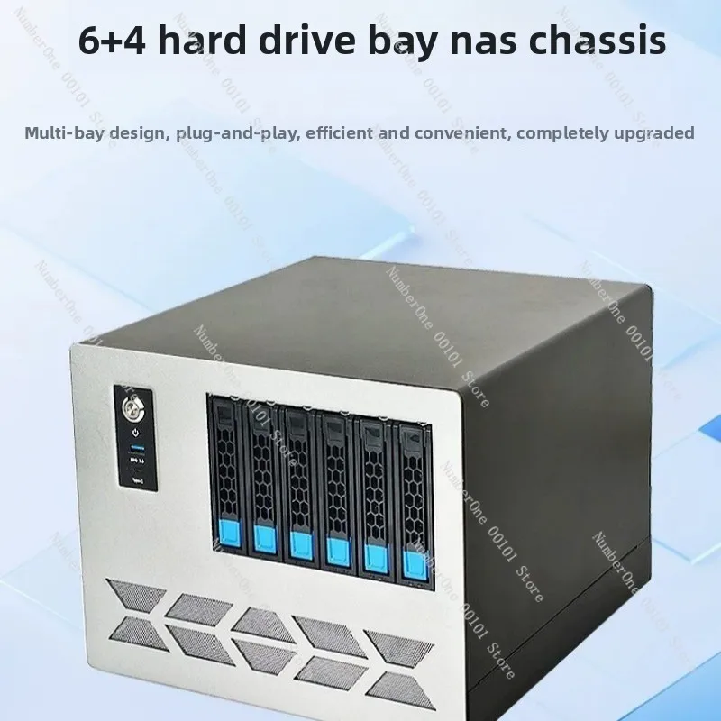 6+4 Bay Hot-Swappable NAS Chassis MATX Dual Power Supply Desktop Storage Water-Cooled Server For Home Office DIY Build Use Kit