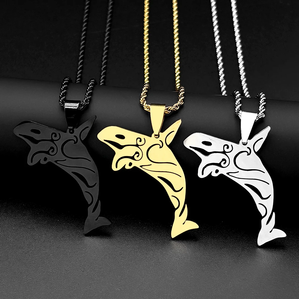 Shark Stainless Steel Charms Necklaces for Women Fish Whale Dolphin Silver Color Necklaces Pendants Jewelry colar gargantilha