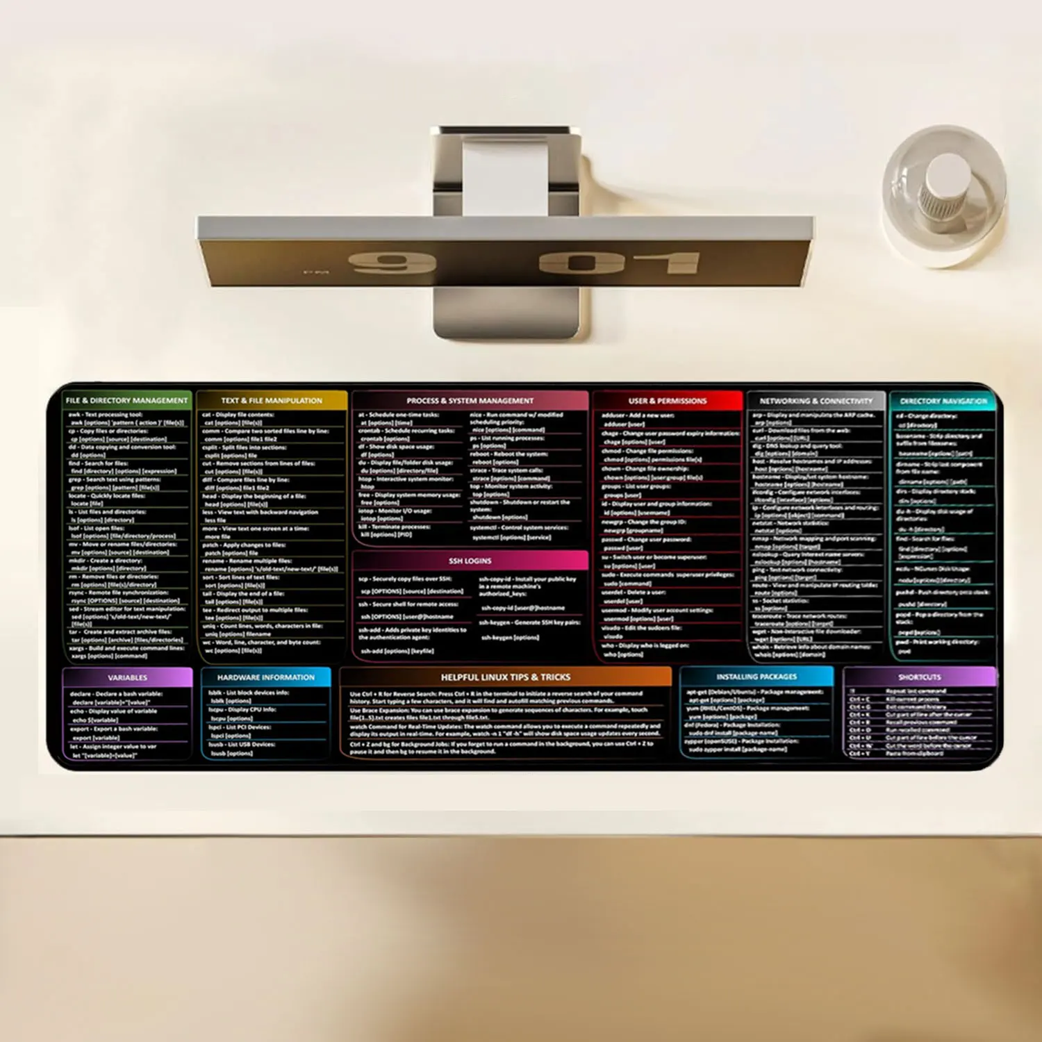 Linux Commands Mouse Pad,Shortcuts Cheat Sheet to Kali/Red/Hat/Ubuntu/OpenSUSE/Arch/Debian/Unix,Extended Cheat Sheet Desk Pad