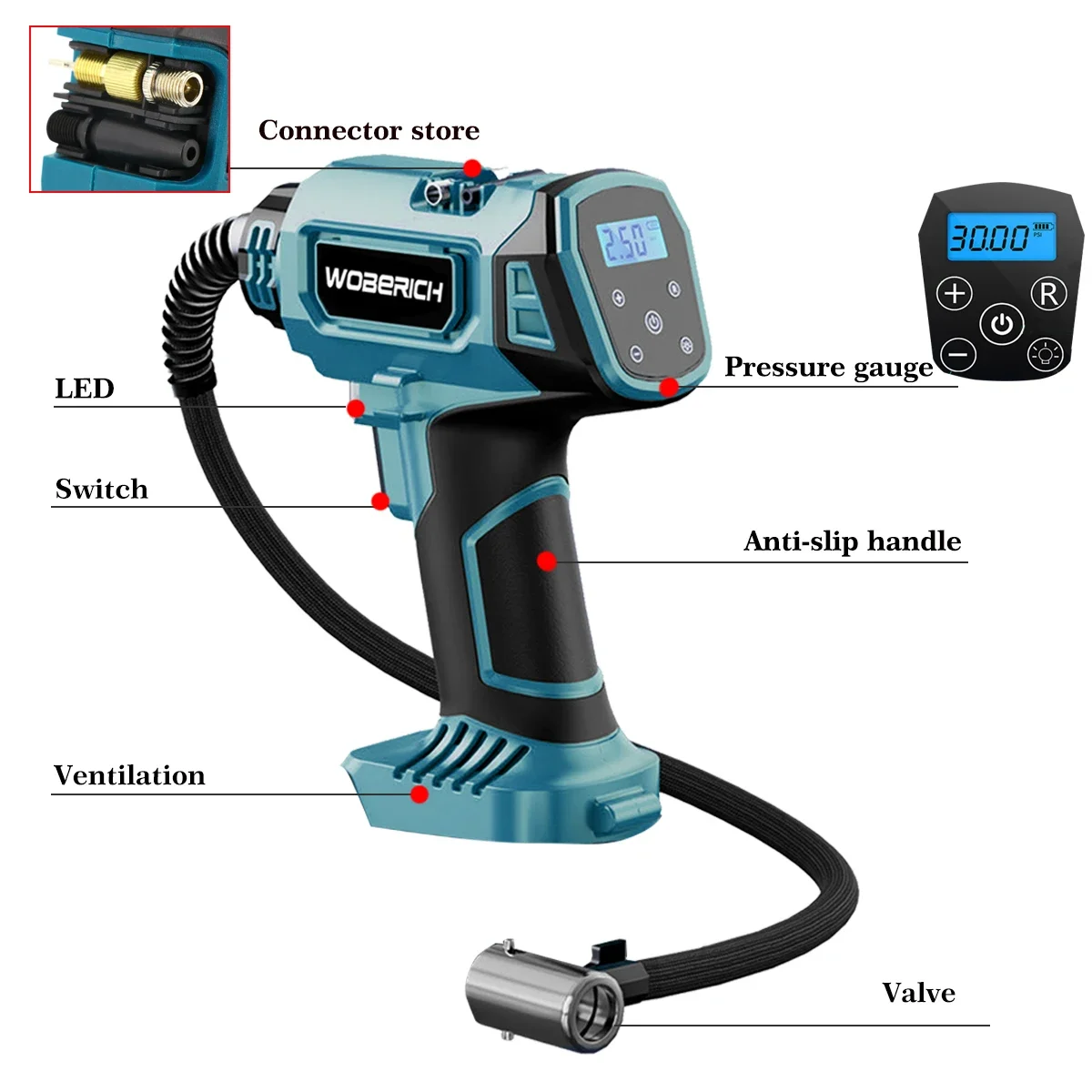 Cordless Inflatable Pump With Digital Display Portable Car Electric Air Pump For Makita 18V Battery Pneumatic Tool （No battery)