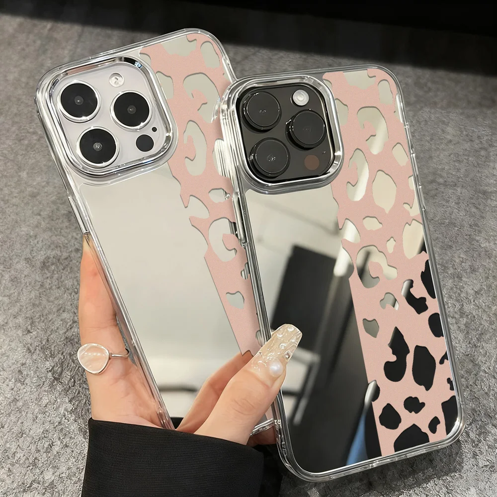 Luxus Leopard Make-Up Spiegel Telefon Fall Für iPhone 16 13 11 17 Pro Max 15 14 12 Air 16promax 17promax 15promax Funda Abdeckung