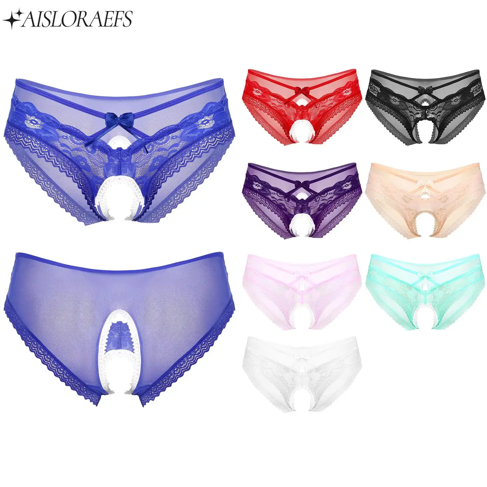 

2025 New Sexy See-Through Lace Briefs Mens Sissy Underwear Bowknot Strappy Crotchless Underpantss Day Dating Night Exotic Briefs