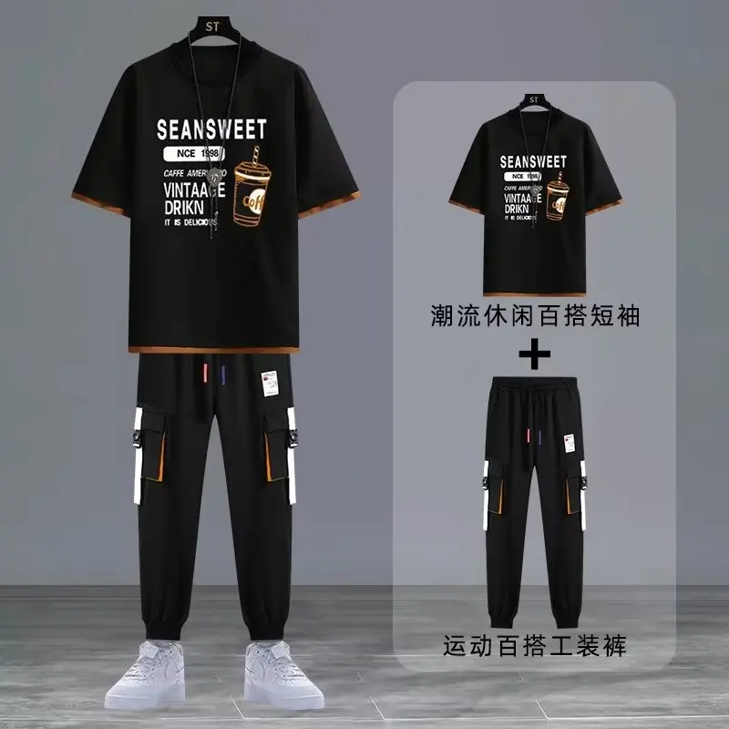 Summer Men's Sets Trend T-shirt Multi-pocket Cargo Pants 2 Piece Sets High Quality Fashion Sports Suits Men Clothing 2024