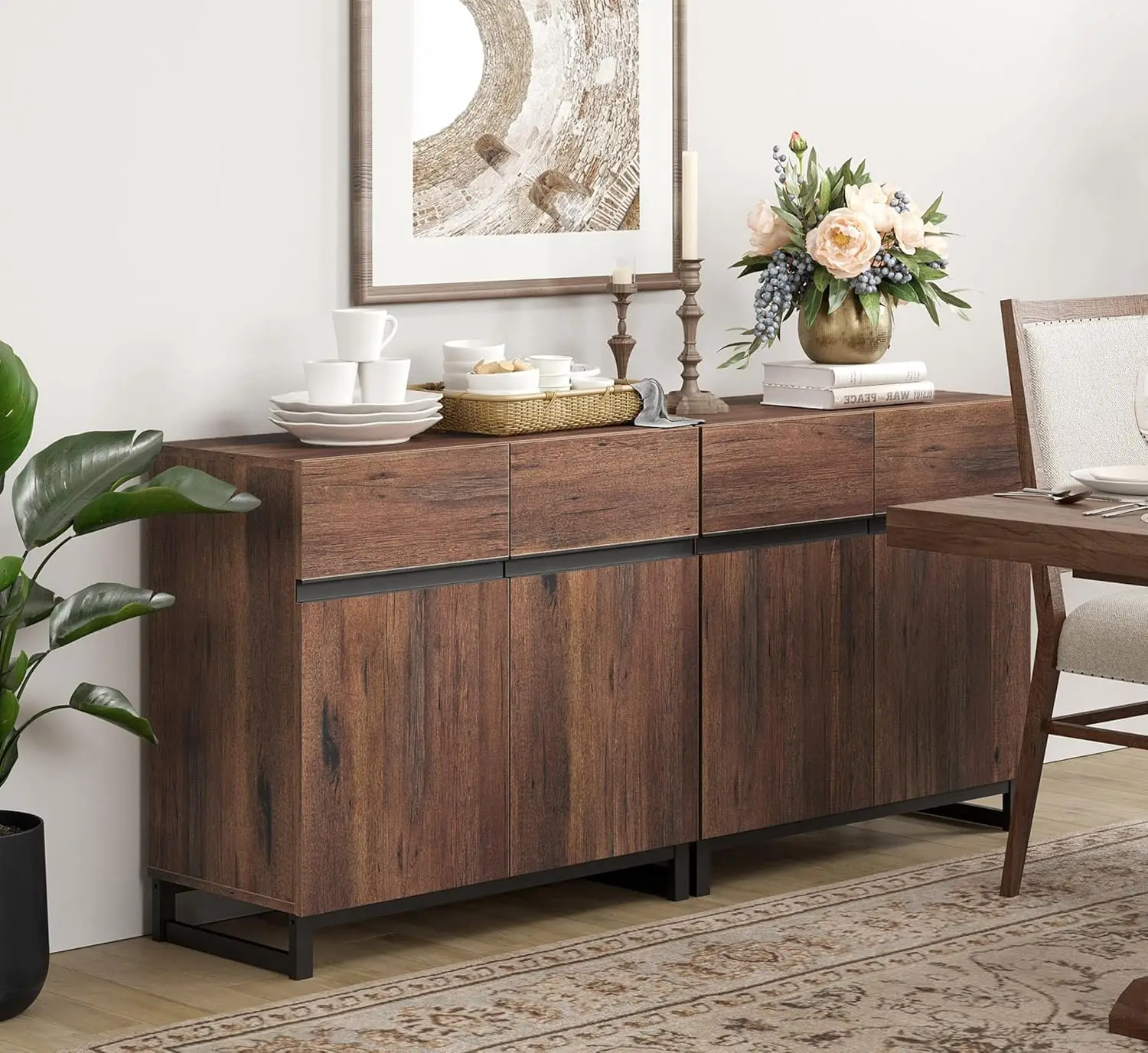 Multifunctional Sideboard Buffet Cabinets Modern Sideboard with Adjustable Shelf Metal Base Cabinet Storage Cabinet for Kitchen