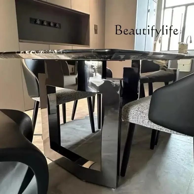 DItalian Light Luxury Stone Dining Table Modern High-end Villa Minimalist Natural Marble Rectangular Dining Table