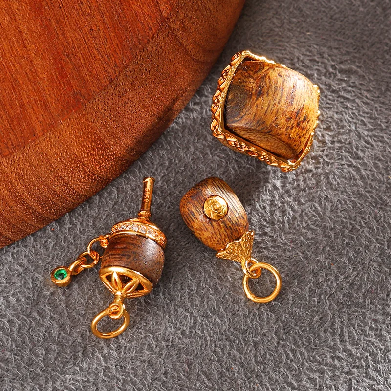 Chinese Style Lucky Natural Agarwood 925 Sterling Silver Gold Plated Spacer Beads Charms For Diy Bracelet Jewelry Making Fortune view 3