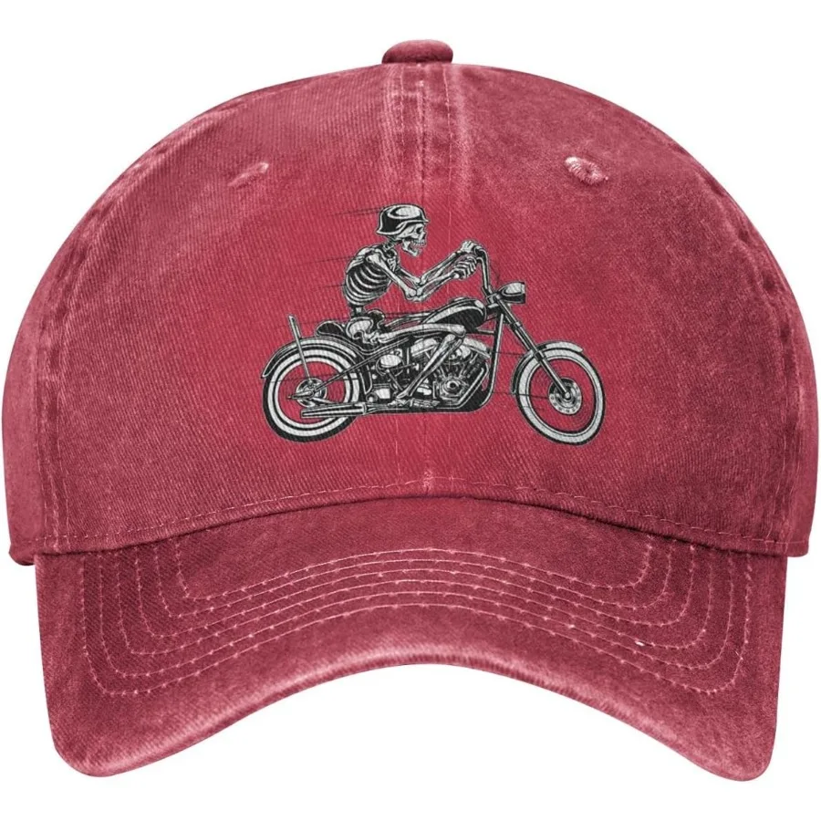 

Skeleton Riding Motorcycle Baseball Cap Cotton Cowboy Hat Retro Washed Adjustable