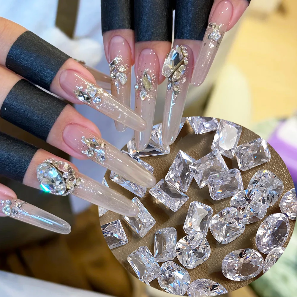 10pcs 5A Transparent Zircon Nail Art Charms Crystal Rock Sugar/oval/Rectange/Pointed Bottom Nail Diamond Rhinestones Nail Decor